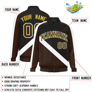 Custom Black Brown Raglan Sleeves Varsity Full-Snap Letterman Baseball Jacket