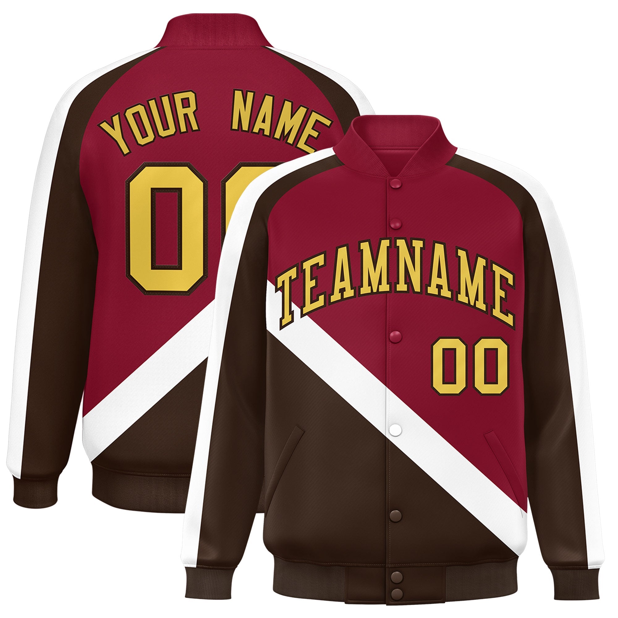 Custom Crimson Brown Raglan Sleeves Varsity Full-Snap Letterman Baseball Jacket