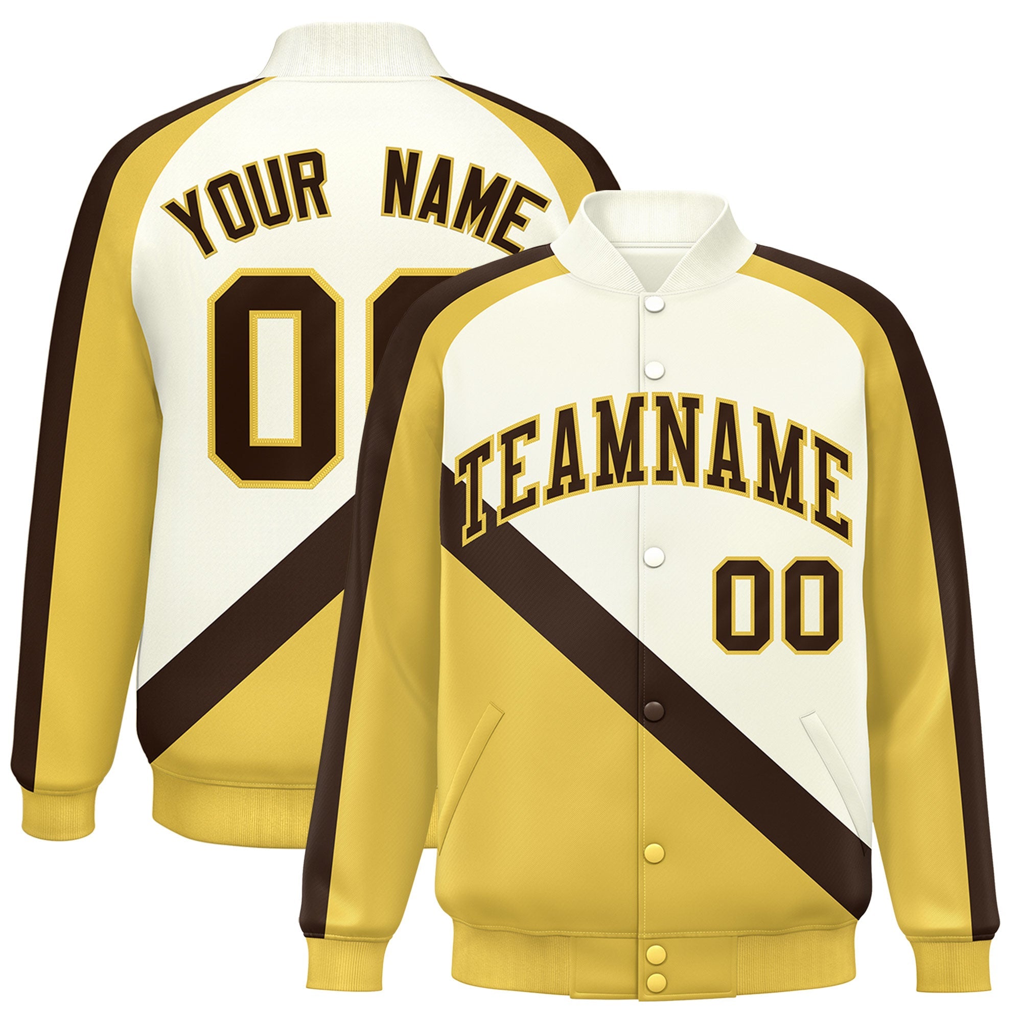 Custom Cream Khaki Raglan Sleeves Varsity Full-Snap Letterman Baseball Jacket