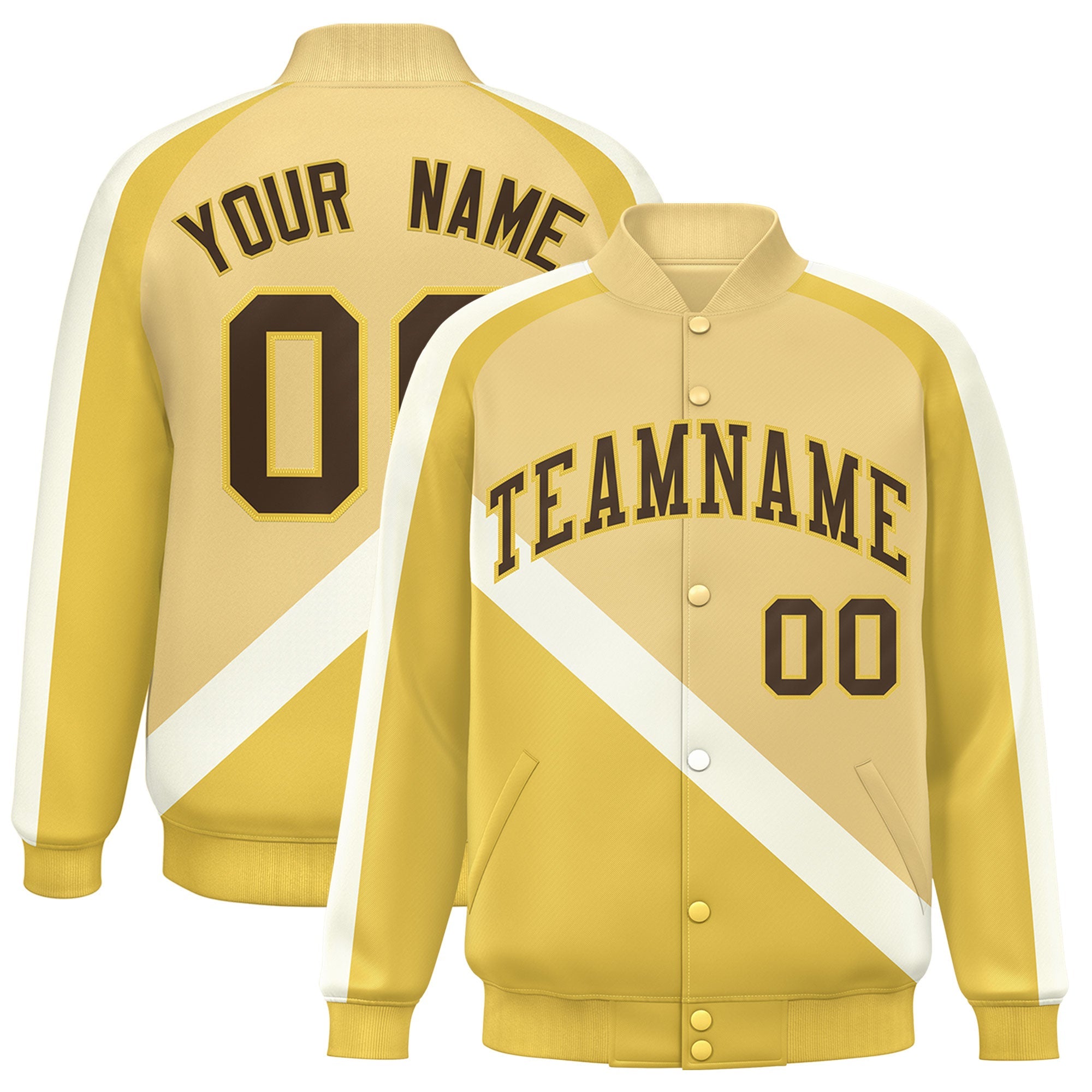 Custom Khaki Khaki Raglan Sleeves Varsity Full-Snap Letterman Baseball Jacket