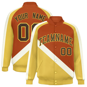 Custom Texas Orange Khaki Raglan Sleeves Varsity Full-Snap Letterman Baseball Jacket