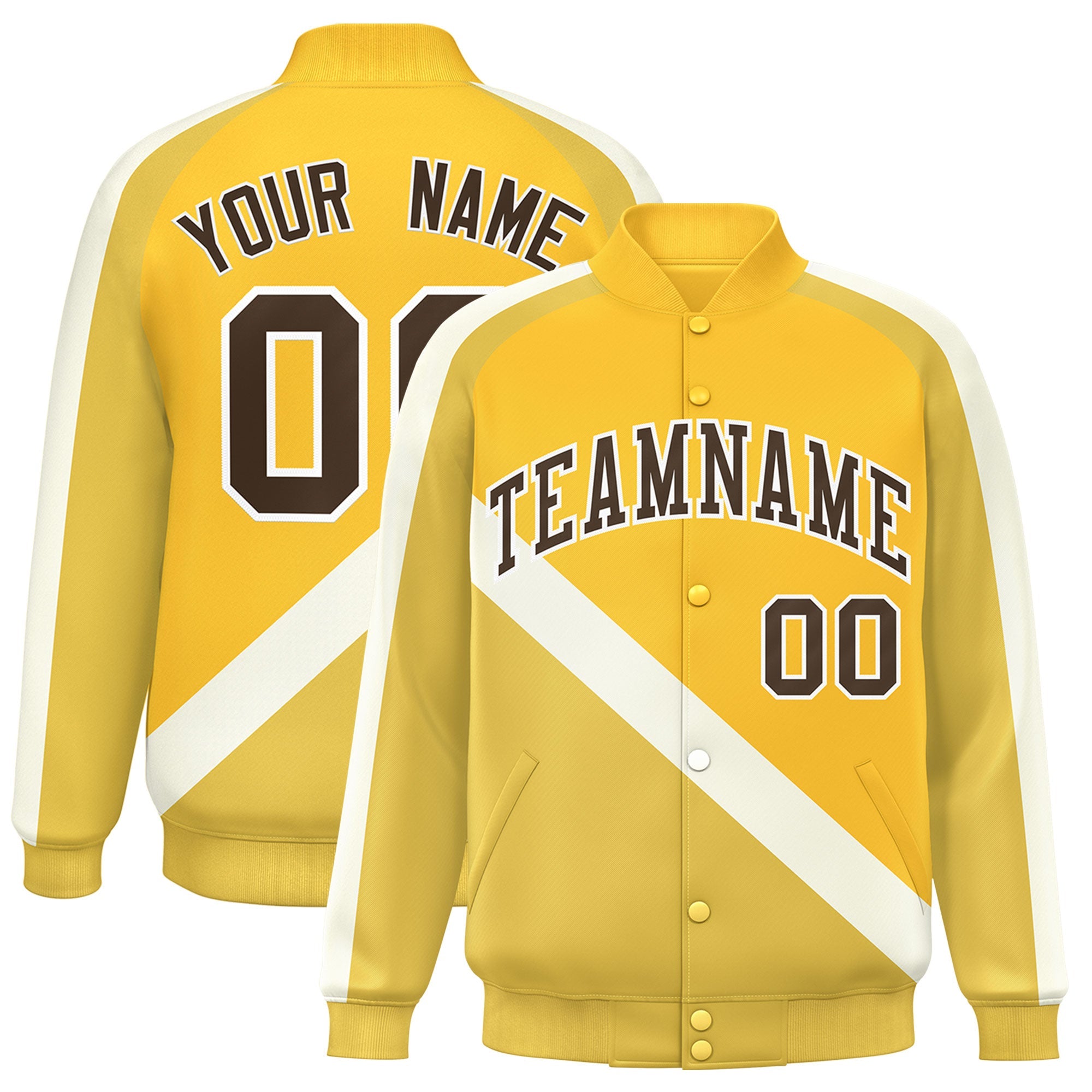 Custom Gold Khaki Raglan Sleeves Varsity Full-Snap Letterman Baseball Jacket