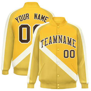 Custom Gold Khaki Raglan Sleeves Varsity Full-Snap Letterman Baseball Jacket