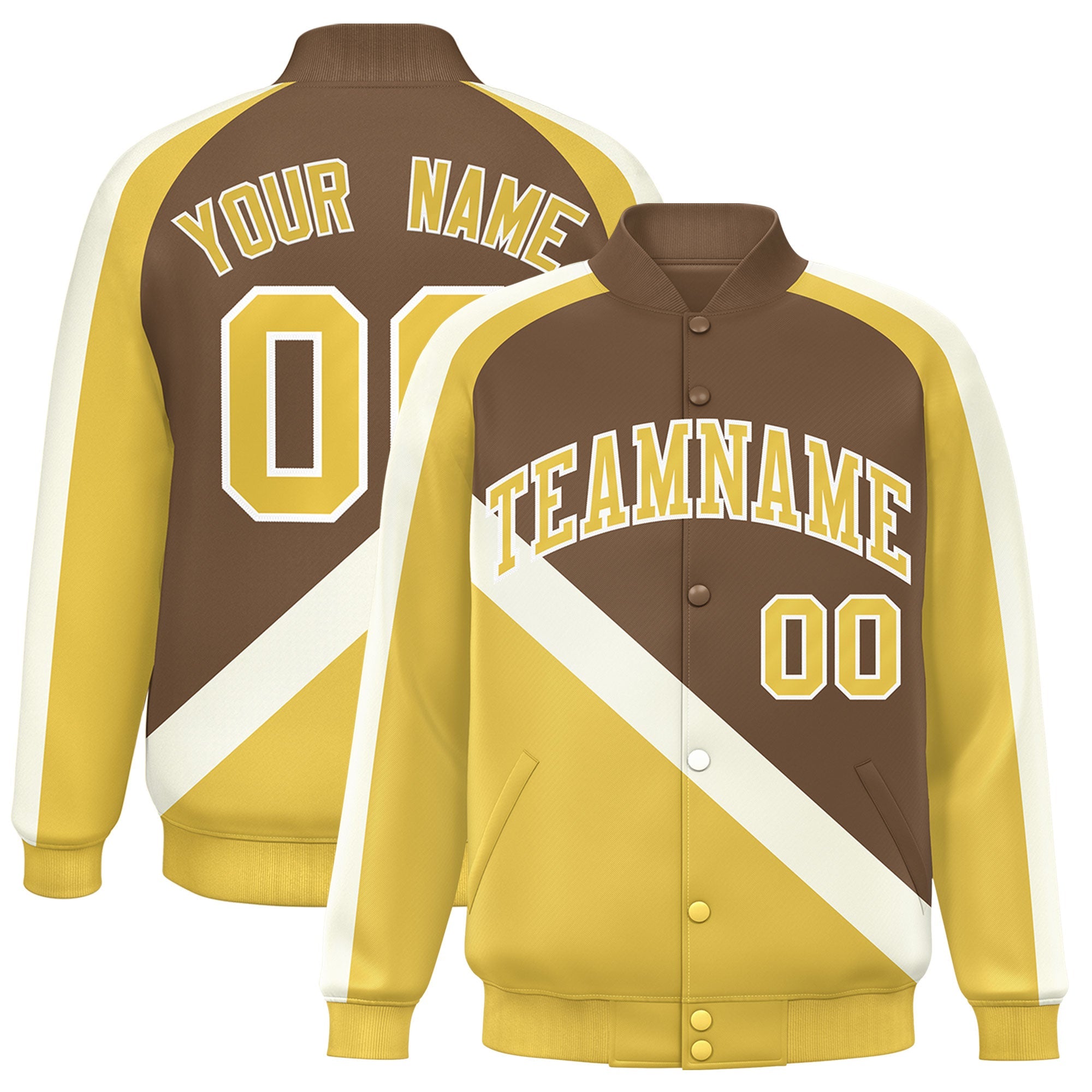 Custom Light Brown Khaki Raglan Sleeves Varsity Full-Snap Letterman Baseball Jacket