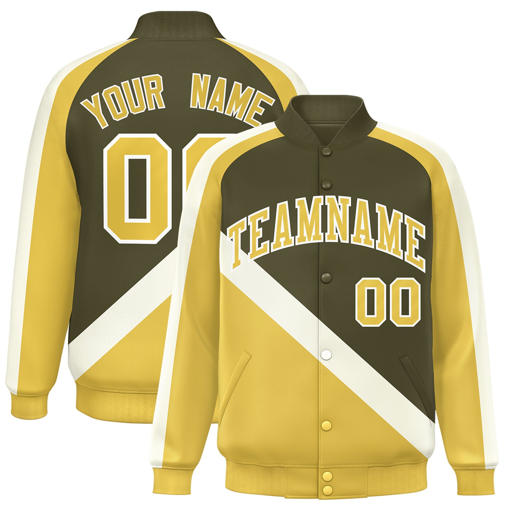 Custom Olive Khaki Raglan Sleeves Varsity Full-Snap Letterman Baseball Jacket