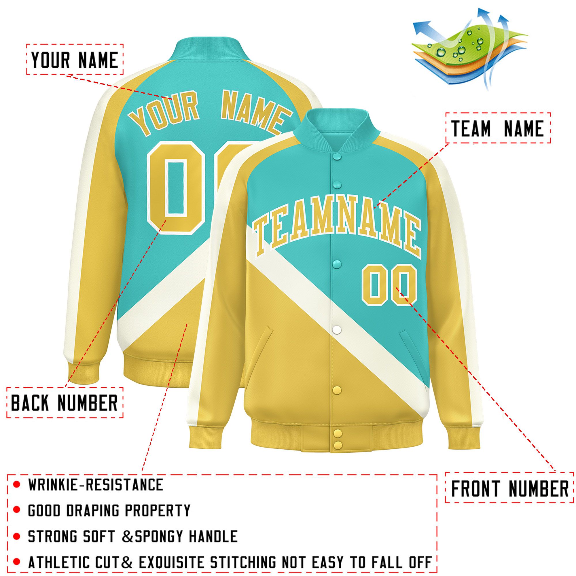 Custom Bright Green Khaki Raglan Sleeves Varsity Full-Snap Letterman Baseball Jacket