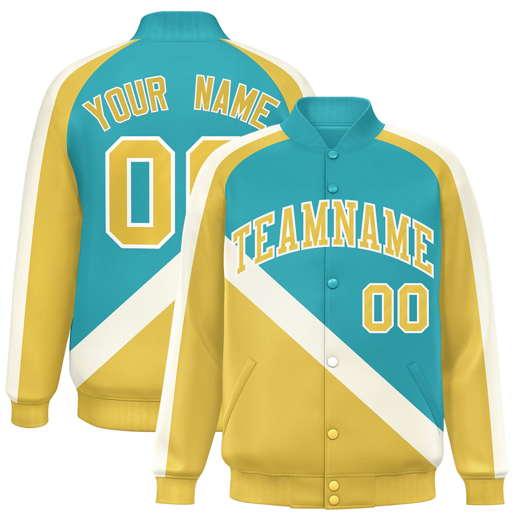 Custom Aqua Khaki Raglan Sleeves Varsity Full-Snap Letterman Baseball Jacket