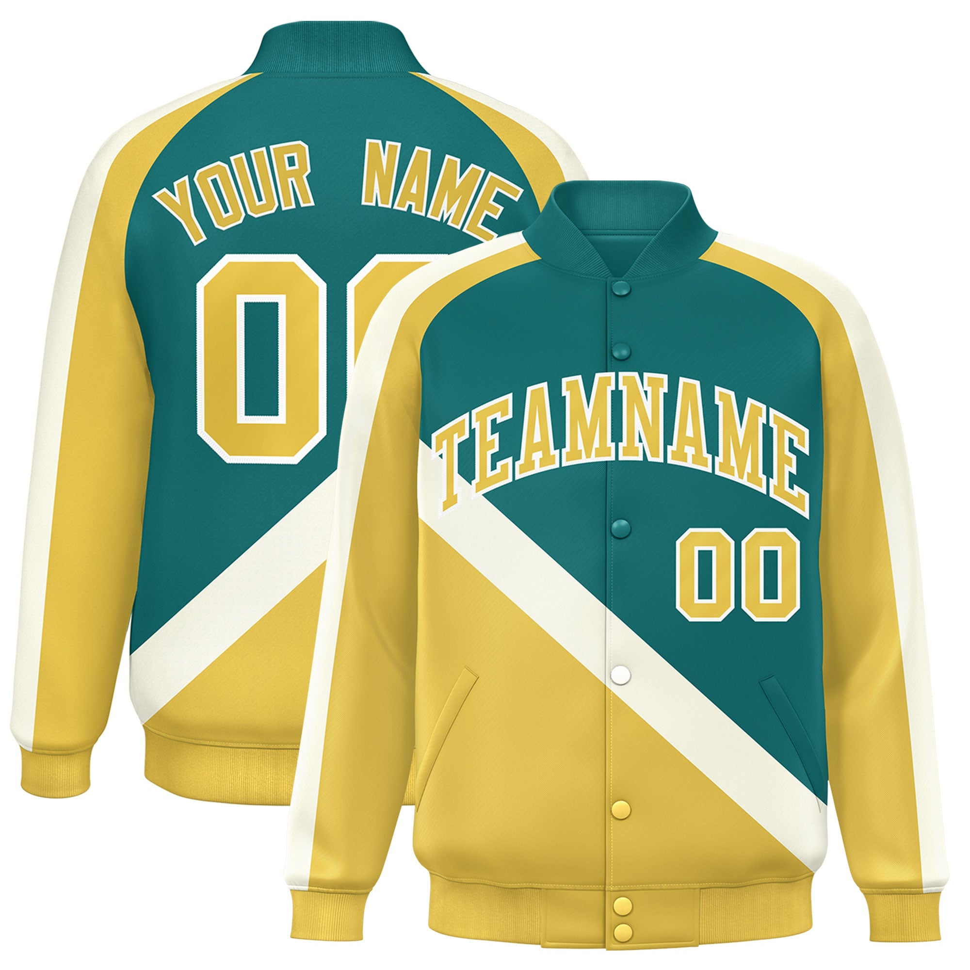 Custom Aqua Khaki Raglan Sleeves Varsity Full-Snap Letterman Baseball Jacket