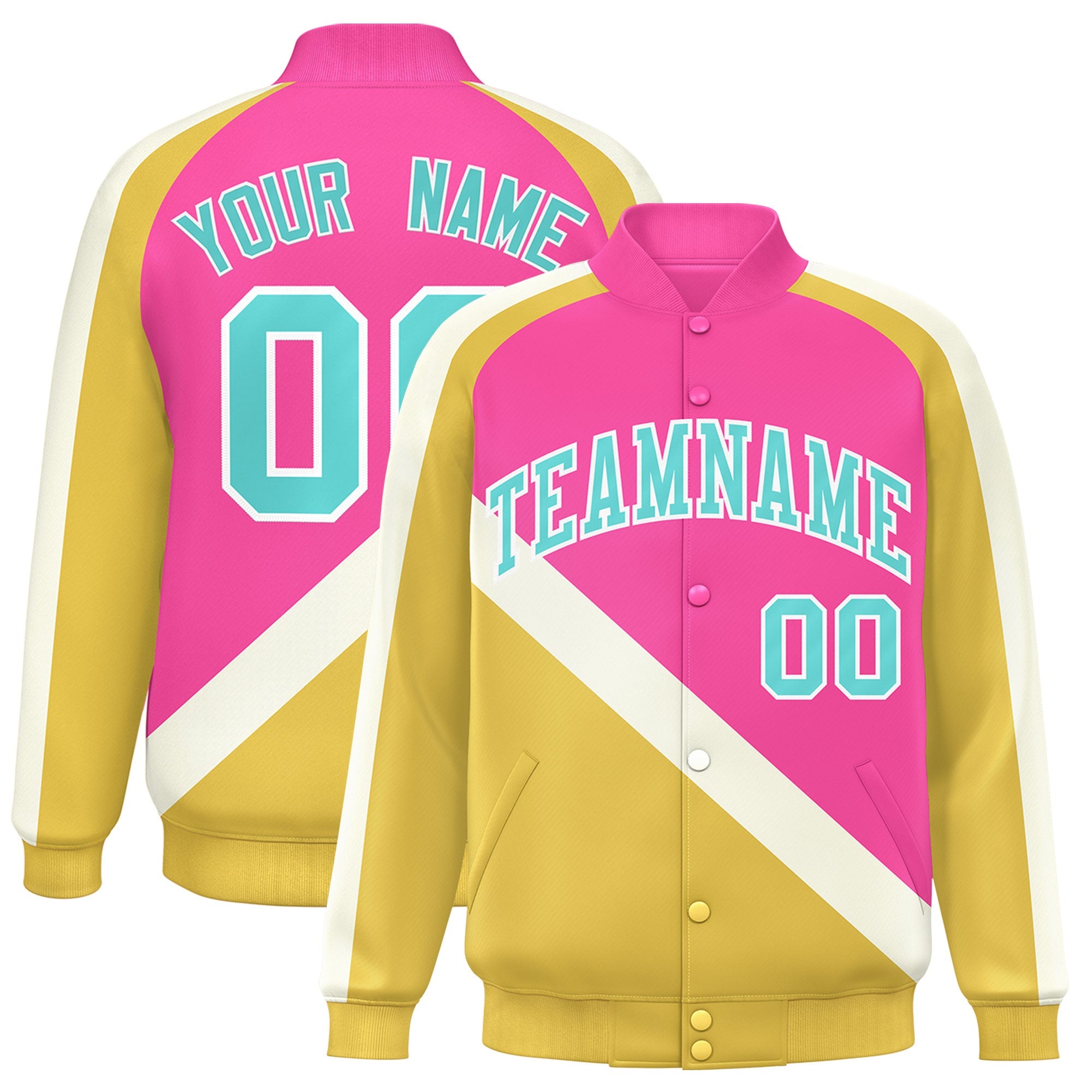 Custom Pink Khaki Raglan Sleeves Varsity Full-Snap Letterman Baseball Jacket