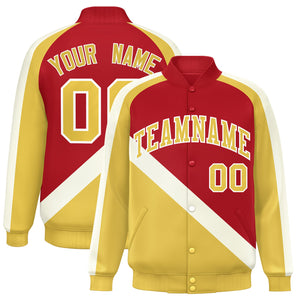 Custom Red Khaki Raglan Sleeves Varsity Full-Snap Letterman Baseball Jacket