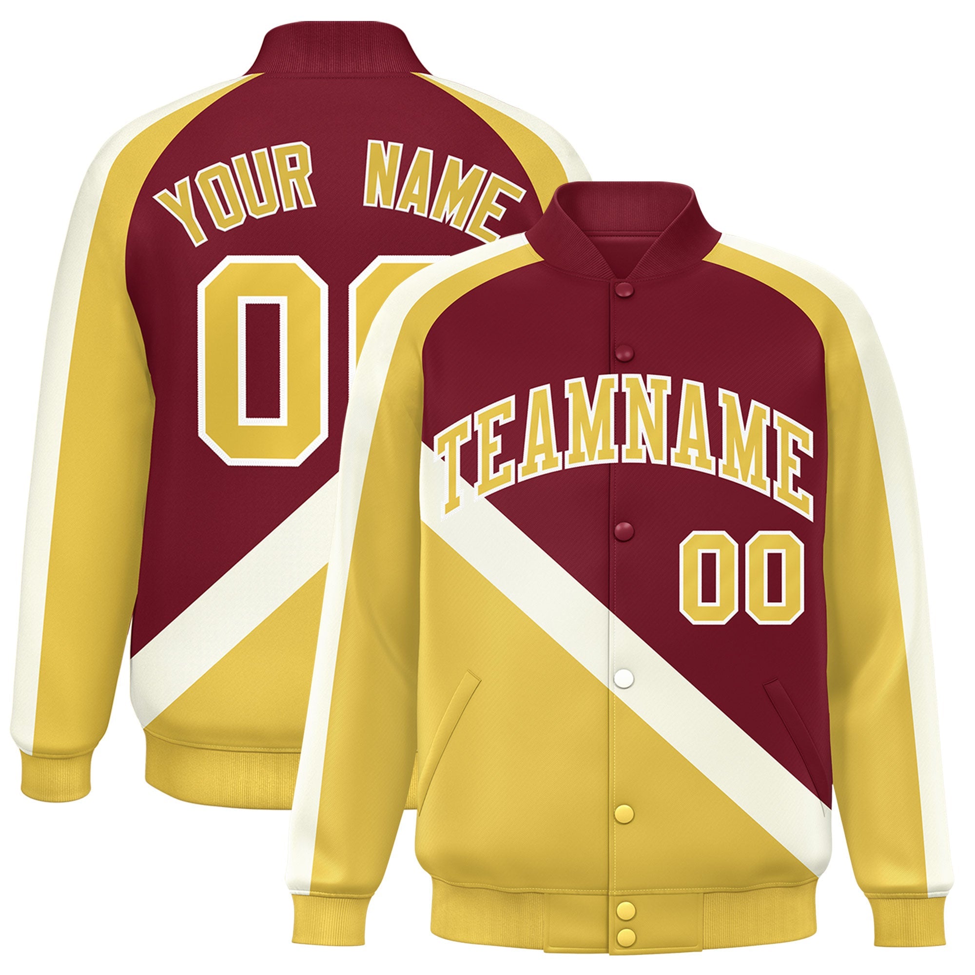 Custom Crimson Khaki Raglan Sleeves Varsity Full-Snap Letterman Baseball Jacket