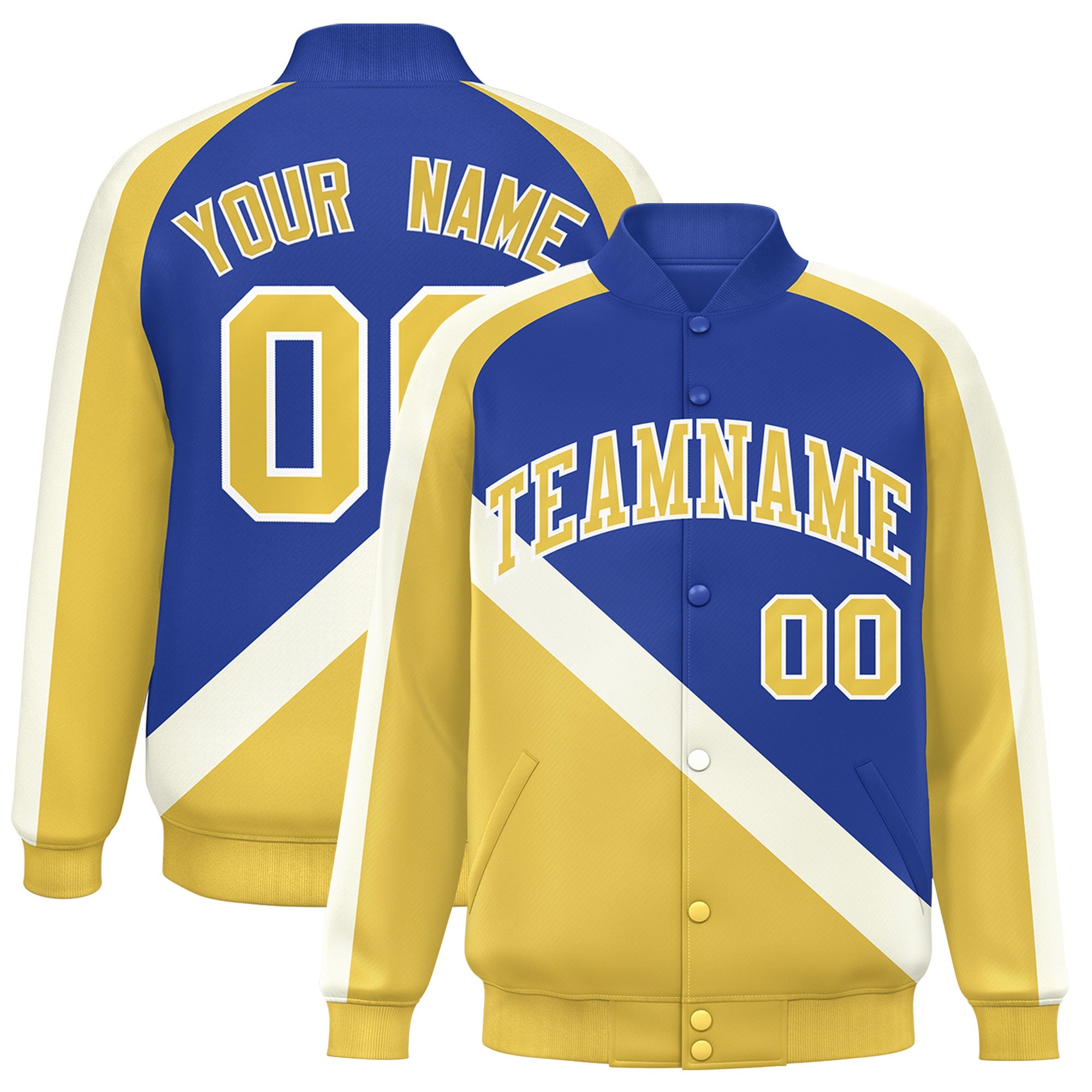 Custom Royal Khaki Raglan Sleeves Varsity Full-Snap Letterman Baseball Jacket