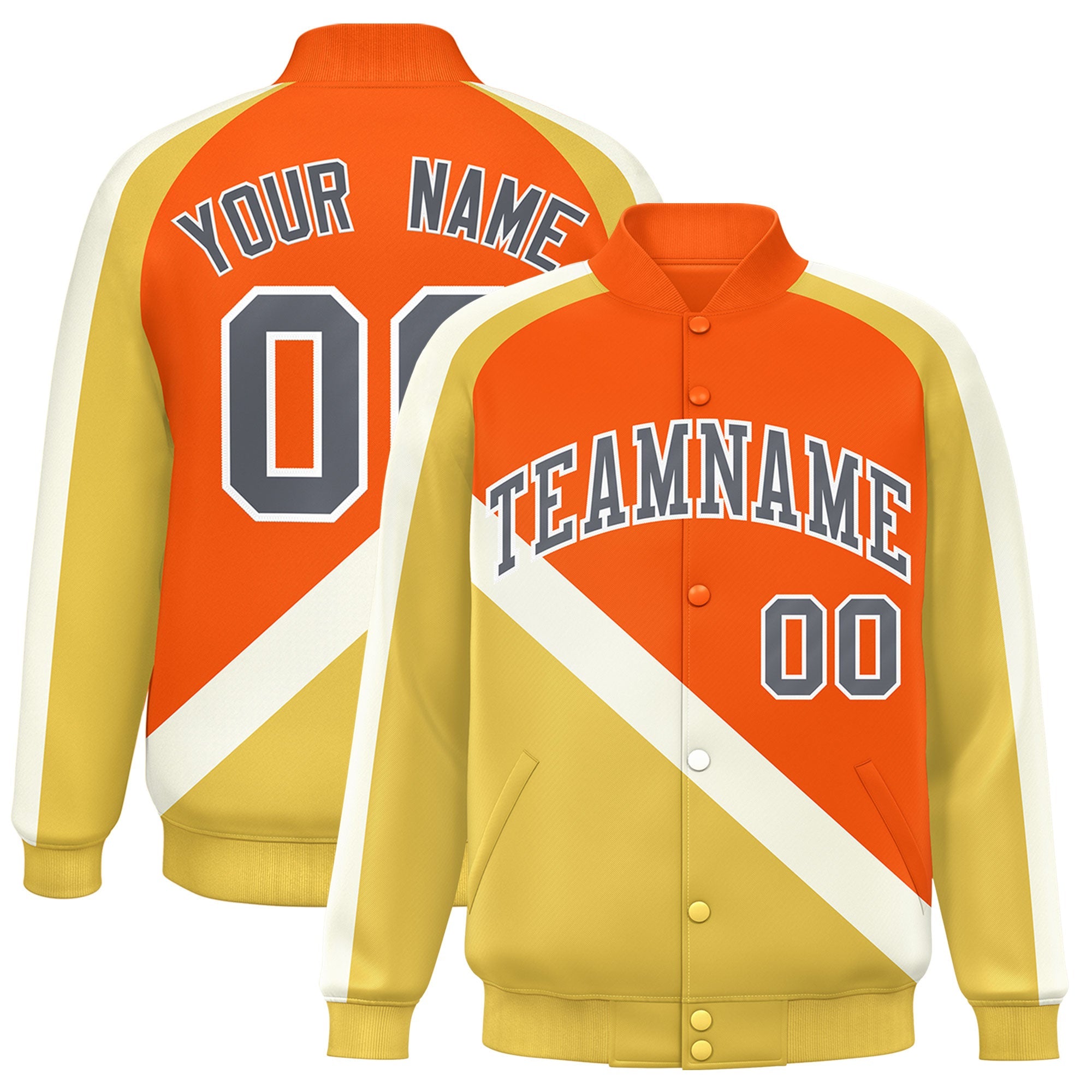 Custom Orange Khaki Raglan Sleeves Varsity Full-Snap Letterman Baseball Jacket