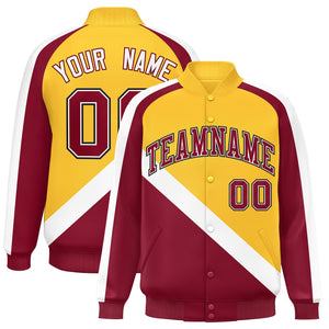 Custom Gold Crimson Raglan Sleeves Varsity Full-Snap Letterman Baseball Jacket