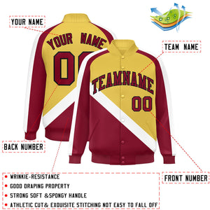 Custom Old Gold Crimson Raglan Sleeves Varsity Full-Snap Letterman Baseball Jacket