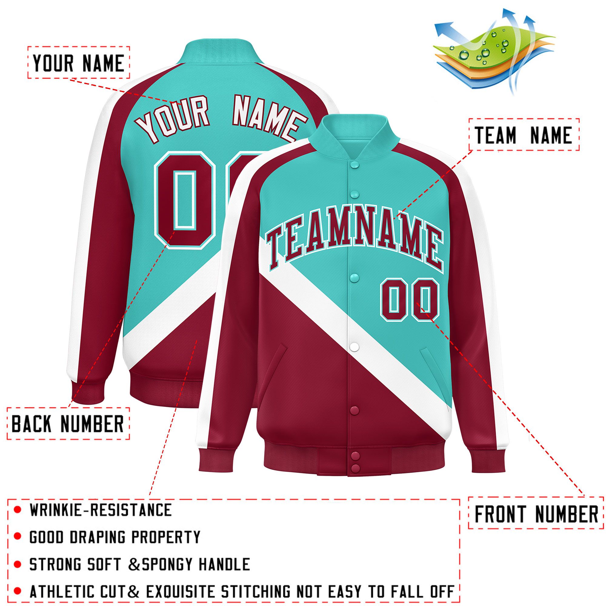 Custom Bright Green Crimson Raglan Sleeves Varsity Full-Snap Letterman Baseball Jacket