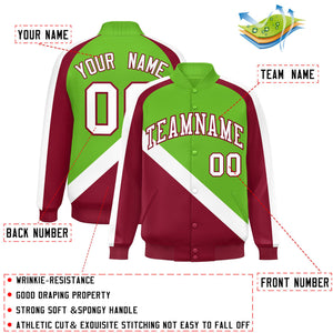 Custom Green Crimson Raglan Sleeves Varsity Full-Snap Letterman Baseball Jacket