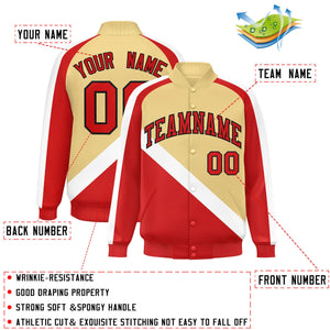 Custom Khaki Red Raglan Sleeves Varsity Full-Snap Letterman Baseball Jacket