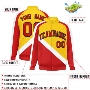 Custom Gold Red Raglan Sleeves Varsity Full-Snap Letterman Baseball Jacket