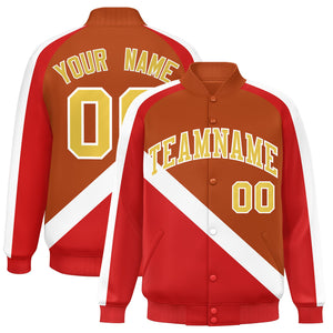 Custom Texas Orange Red Raglan Sleeves Varsity Full-Snap Letterman Baseball Jacket