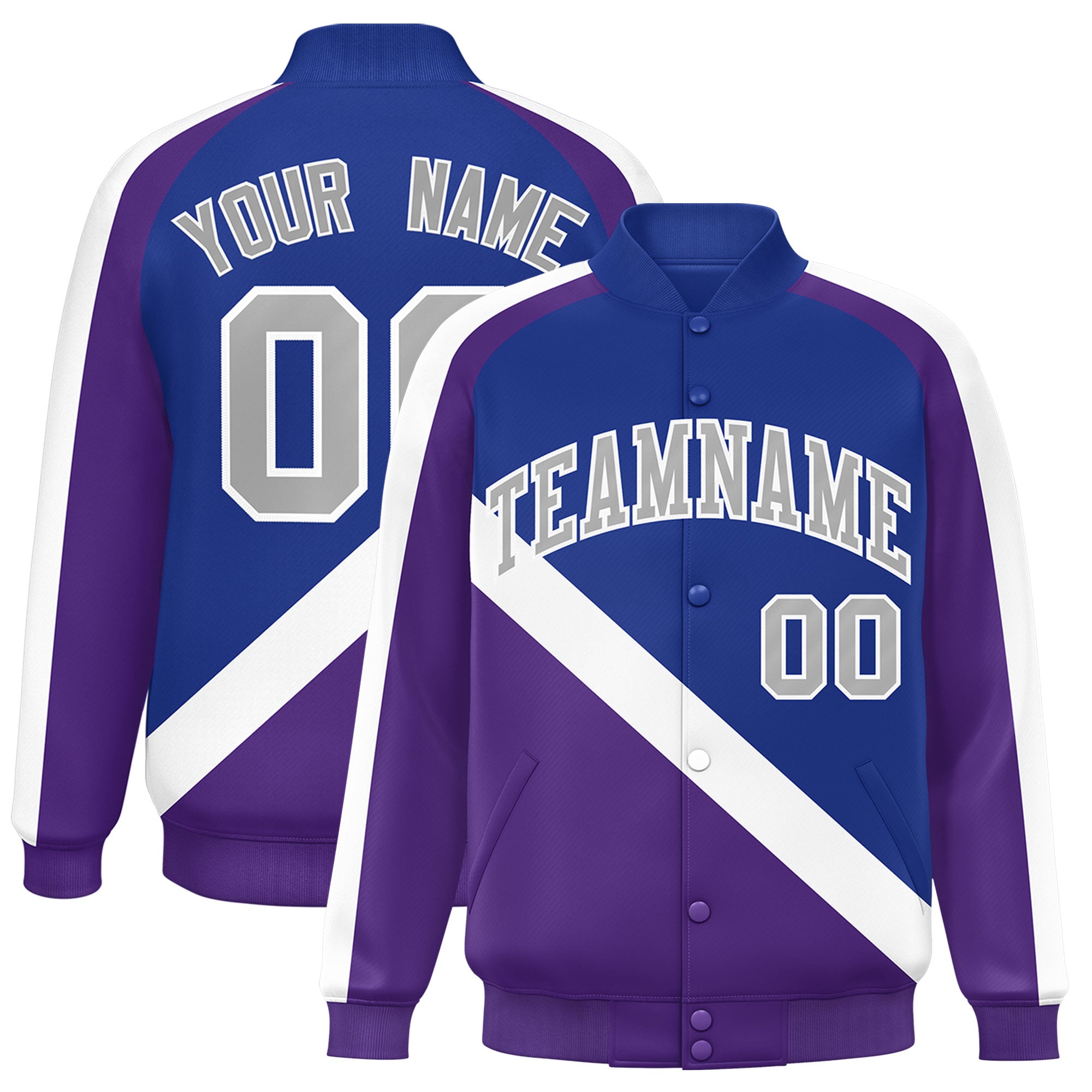 Custom Royal Purple Raglan Sleeves Varsity Full-Snap Letterman Baseball Jacket