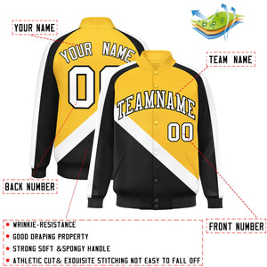 Custom Gold Black Raglan Sleeves Varsity Full-Snap Letterman Baseball Jacket