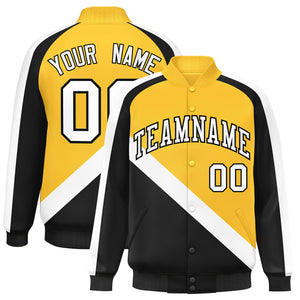 Custom Gold Black Raglan Sleeves Varsity Full-Snap Letterman Baseball Jacket