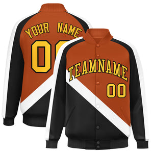 Custom Texas Orange Black Raglan Sleeves Varsity Full-Snap Letterman Baseball Jacket