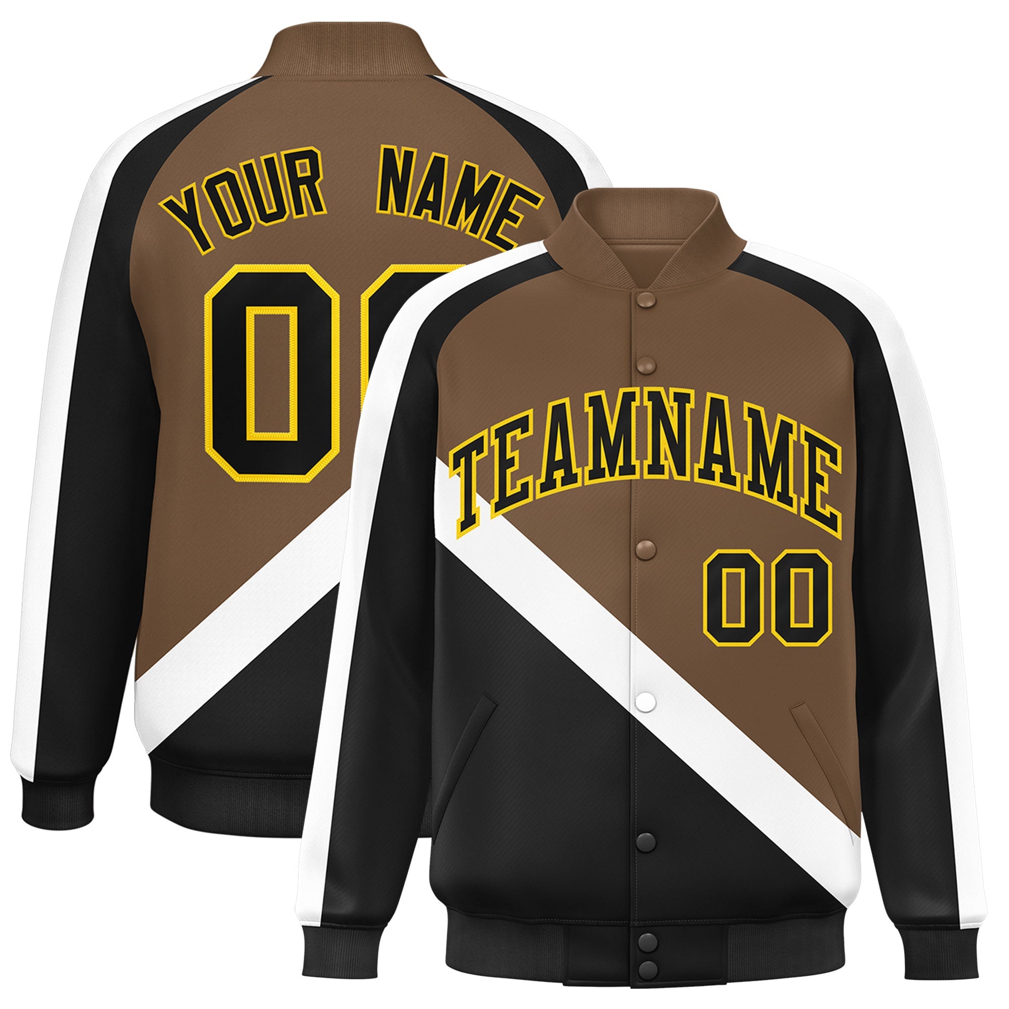 Custom Light Brown Black Raglan Sleeves Varsity Full-Snap Letterman Baseball Jacket