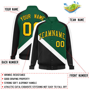 Custom Green Black Raglan Sleeves Varsity Full-Snap Letterman Baseball Jacket