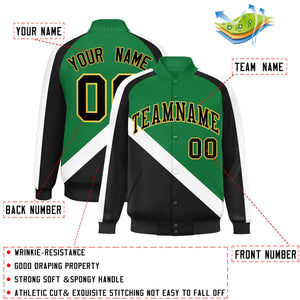 Custom Kelly Green Black Raglan Sleeves Varsity Full-Snap Letterman Baseball Jacket