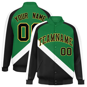 Custom Kelly Green Black Raglan Sleeves Varsity Full-Snap Letterman Baseball Jacket