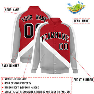 Custom Red Gray Raglan Sleeves Varsity Full-Snap Letterman Baseball Jacket