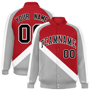 Custom Red Gray Raglan Sleeves Varsity Full-Snap Letterman Baseball Jacket