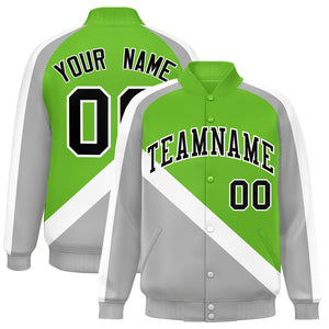 Custom Green Gray Raglan Sleeves Varsity Full-Snap Letterman Baseball Jacket