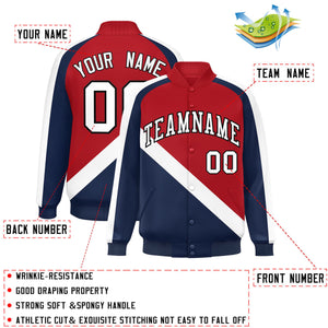 Custom Red Navy Raglan Sleeves Varsity Full-Snap Letterman Baseball Jacket