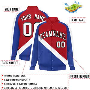 Custom Red Royal Raglan Sleeves Varsity Full-Snap Letterman Baseball Jacket