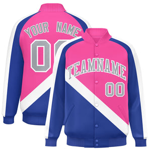 Custom Pink Royal Raglan Sleeves Varsity Full-Snap Letterman Baseball Jacket