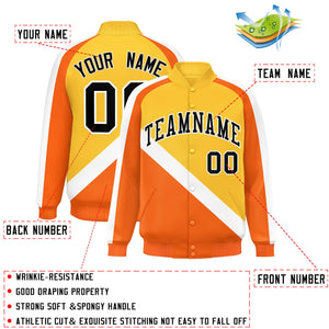 Custom Gold Orange Raglan Sleeves Varsity Full-Snap Letterman Baseball Jacket