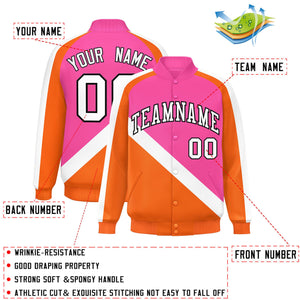 Custom Pink Orange Raglan Sleeves Varsity Full-Snap Letterman Baseball Jacket