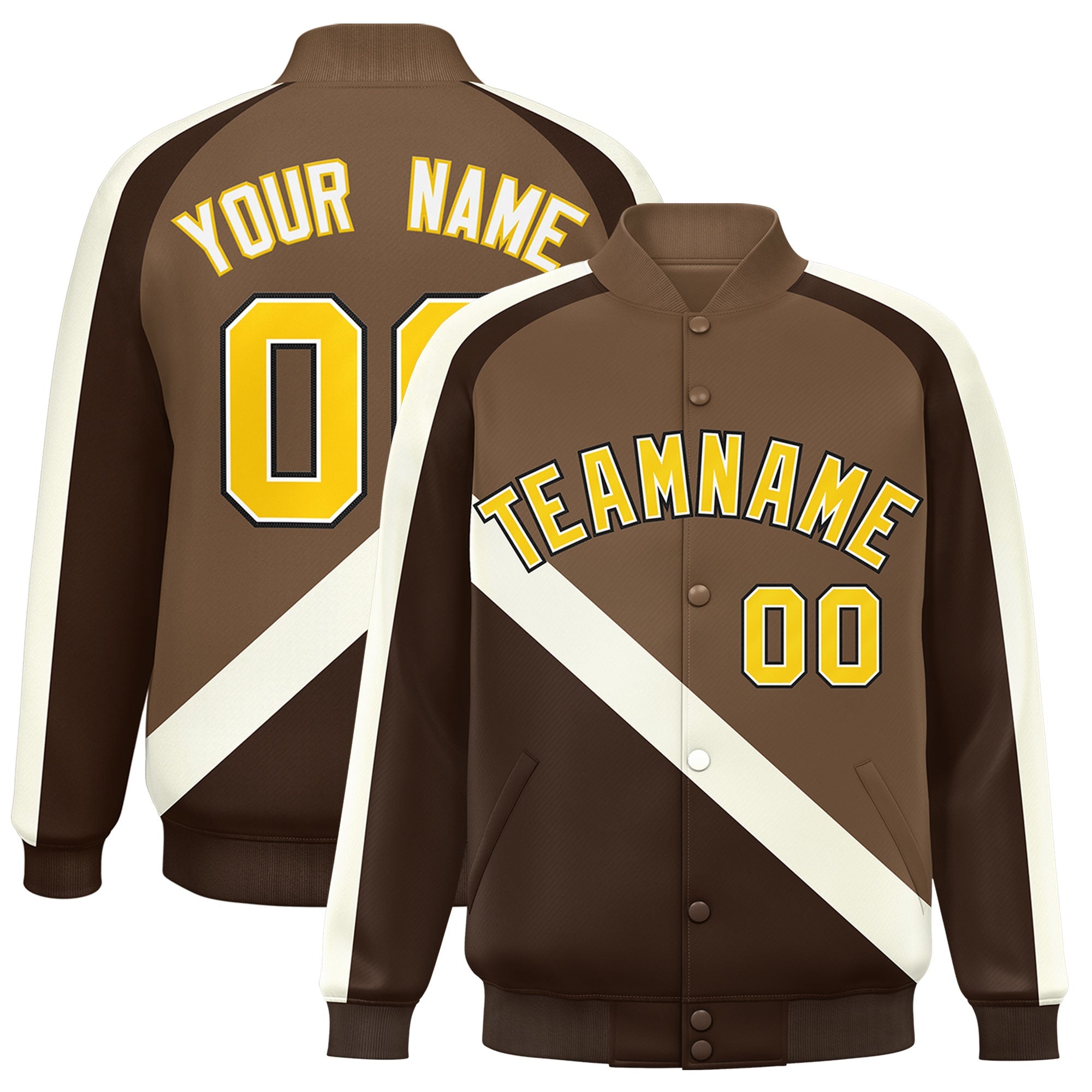 Custom Light Brown Brown Raglan Sleeves Varsity Full-Snap Letterman Baseball Jacket