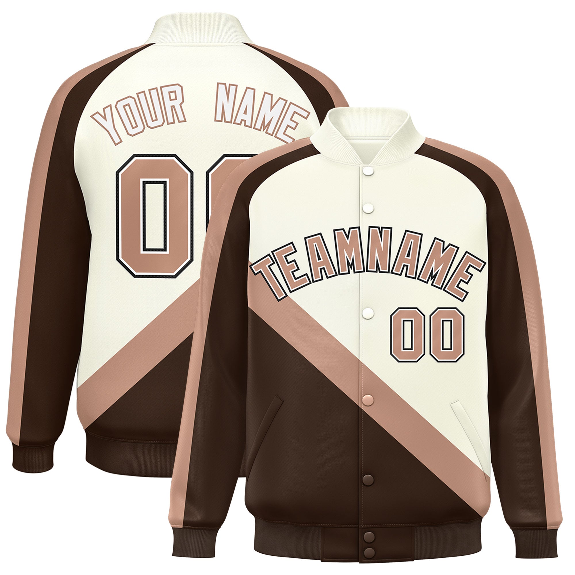 Custom Cream Brown Raglan Sleeves Varsity Full-Snap Letterman Baseball Jacket