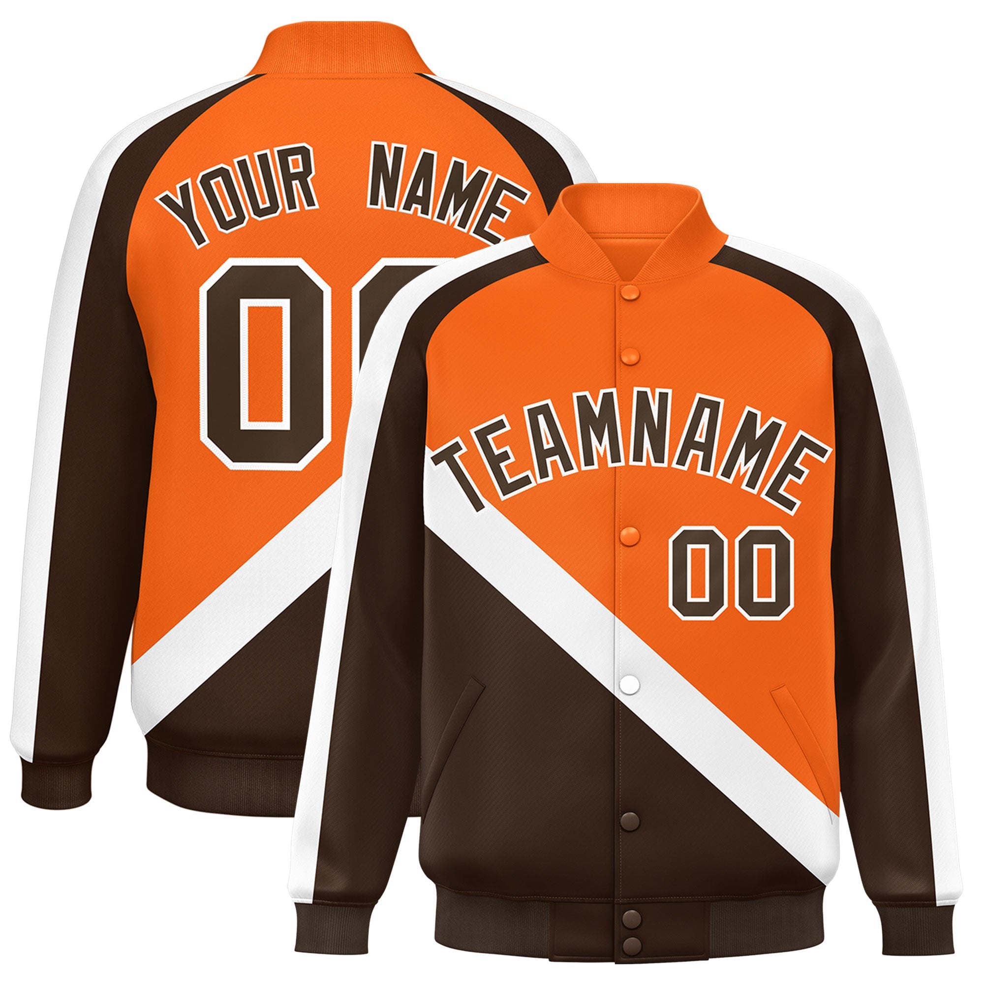 Custom Orange Brown Raglan Sleeves Varsity Full-Snap Letterman Baseball Jacket