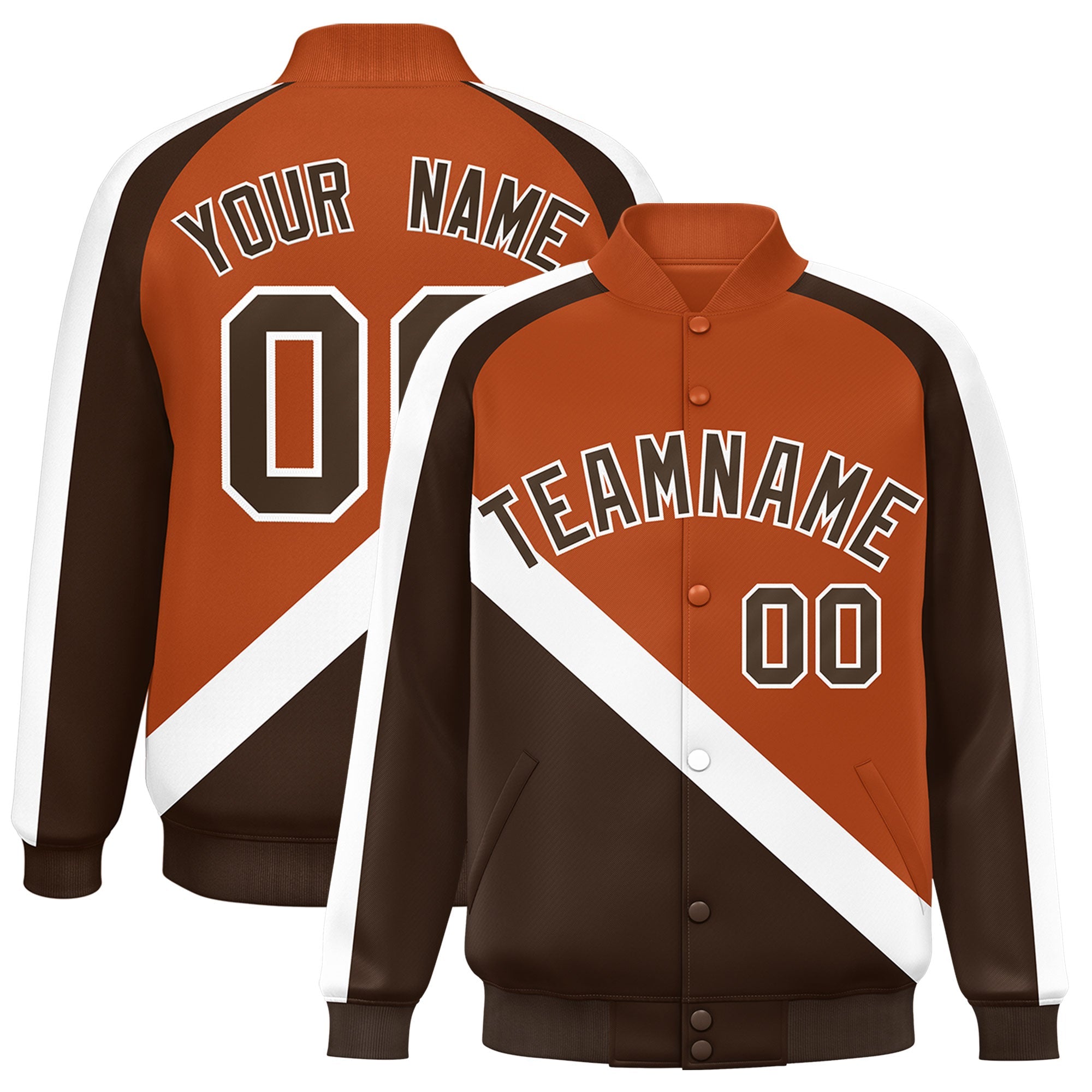 Custom Texas Orange Brown Raglan Sleeves Varsity Full-Snap Letterman Baseball Jacket