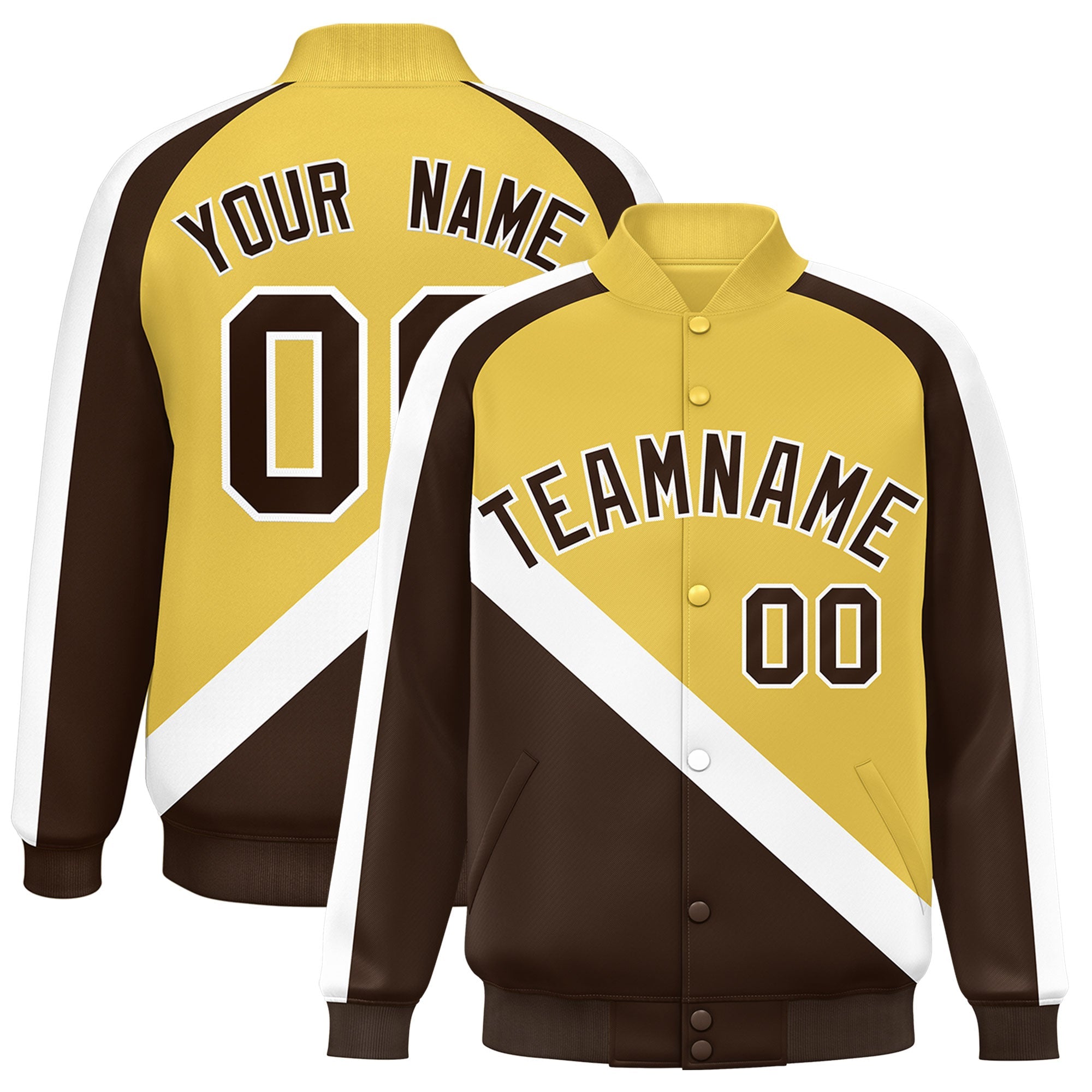 Custom Old Gold Brown Raglan Sleeves Varsity Full-Snap Letterman Baseball Jacket