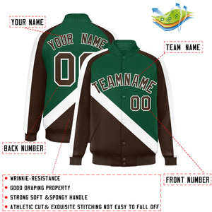 Custom Green Brown Raglan Sleeves Varsity Full-Snap Letterman Baseball Jacket