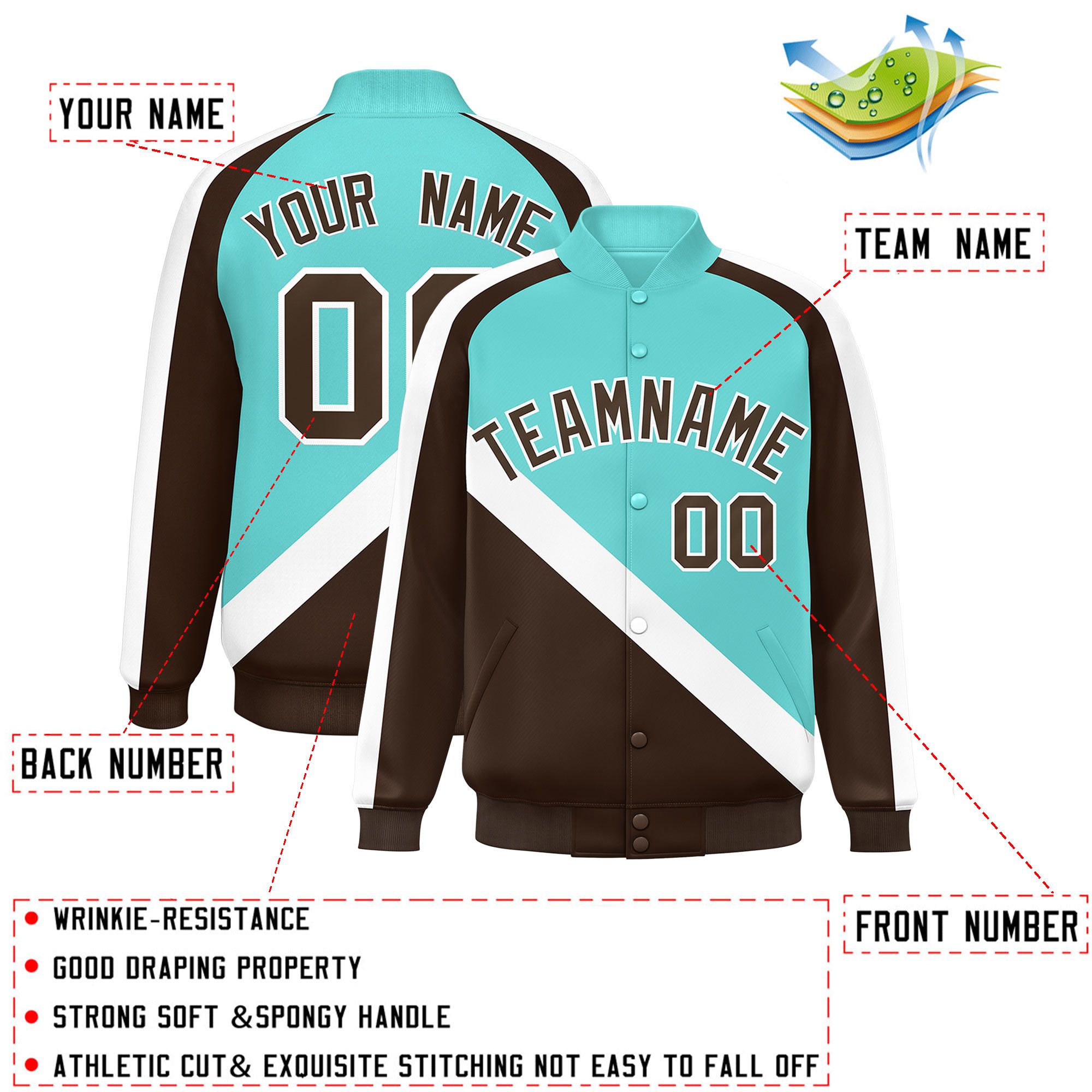 Custom Bright Green Brown Raglan Sleeves Varsity Full-Snap Letterman Baseball Jacket