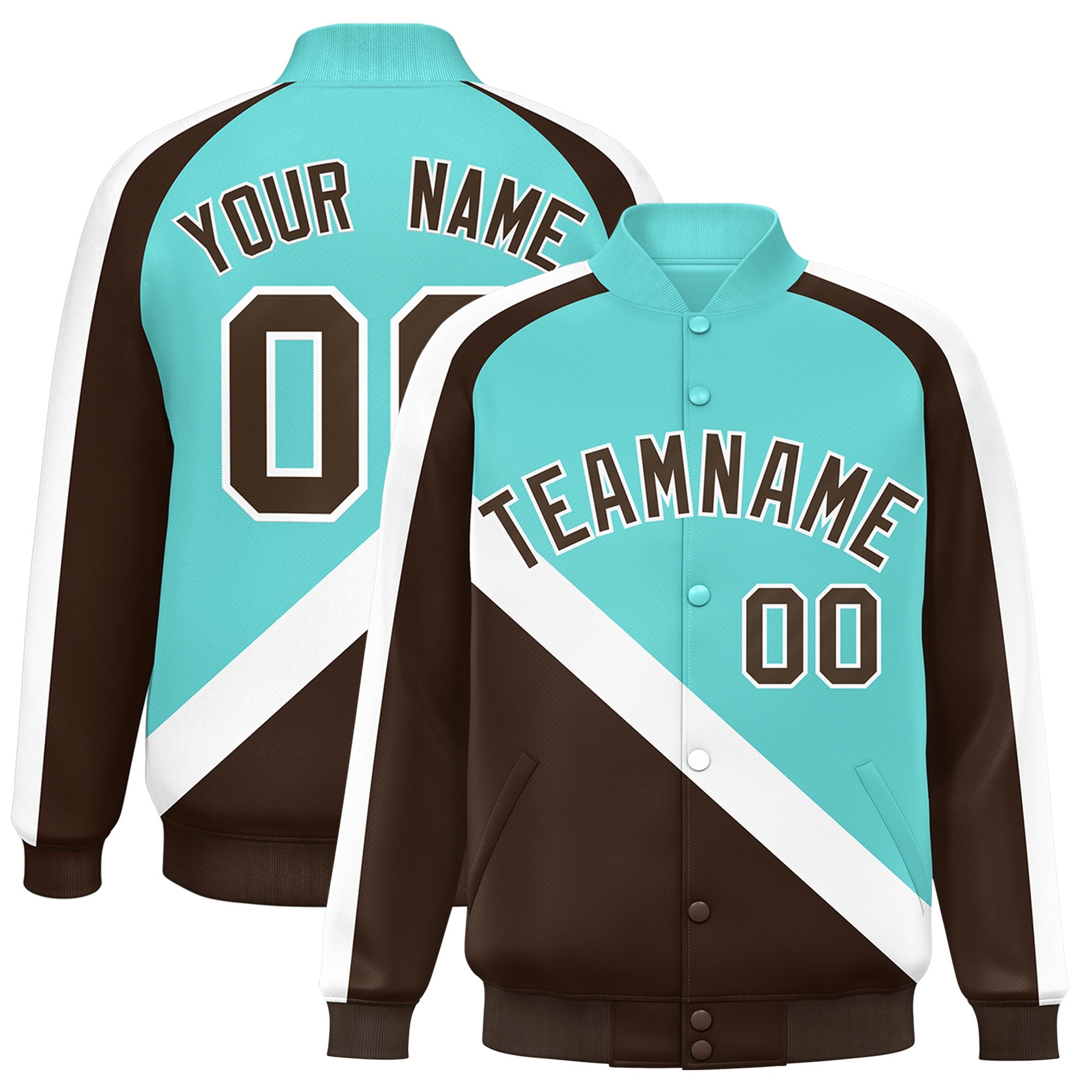 Custom Bright Green Brown Raglan Sleeves Varsity Full-Snap Letterman Baseball Jacket