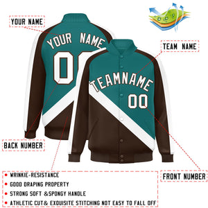 Custom Aqua Brown Raglan Sleeves Varsity Full-Snap Letterman Baseball Jacket