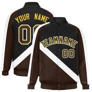 Custom Black Brown Raglan Sleeves Varsity Full-Snap Letterman Baseball Jacket